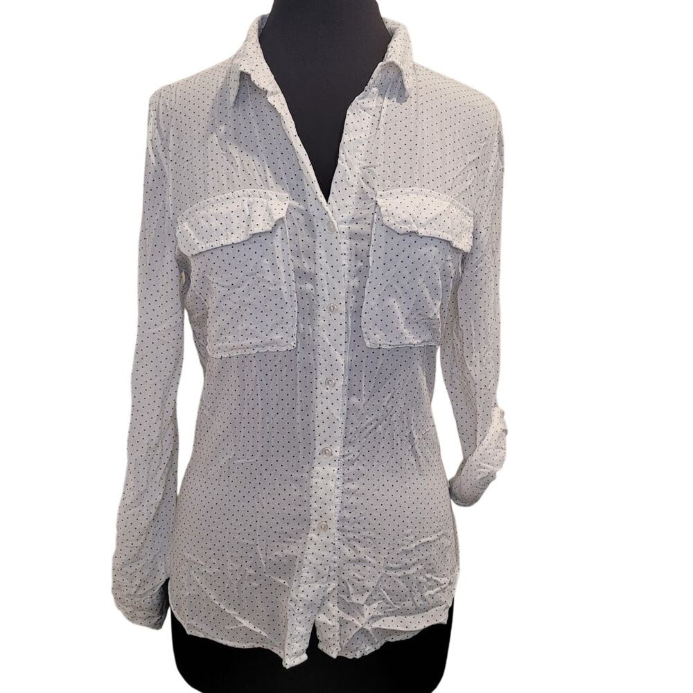 Love Tree Women’s Lightweight Long Sleeve White Polka Dot Button Down Blouse L
